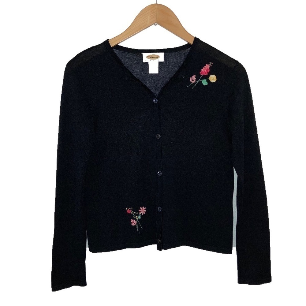 Talbots Embroidery Silk Knit Button Front Cardigan